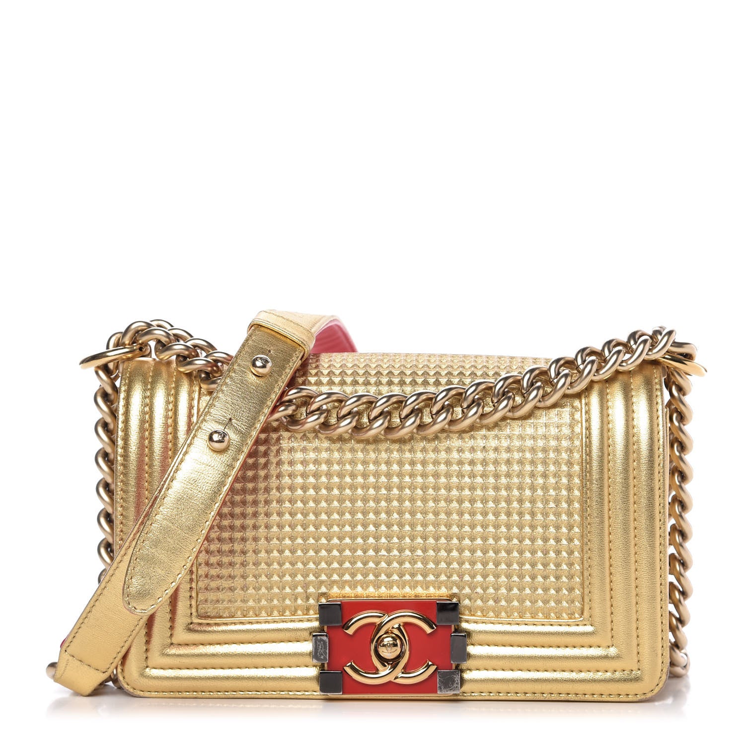 Chanel Metallic Lambskin Embossed Small Cube Boy Flap Gold 1 of 10