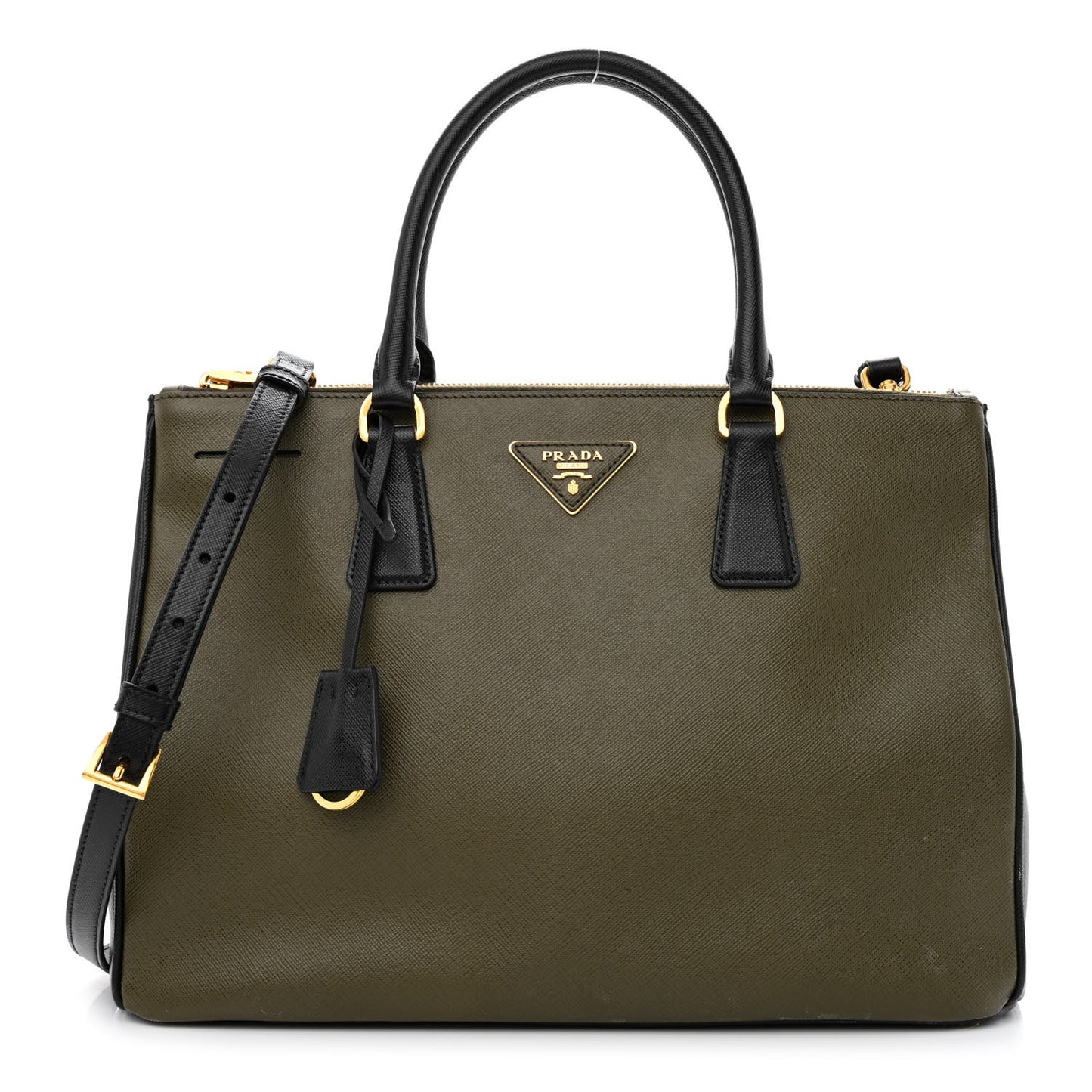 Saffiano Lux Bi-Color Medium Galleria Double Zip Tote Militare Black