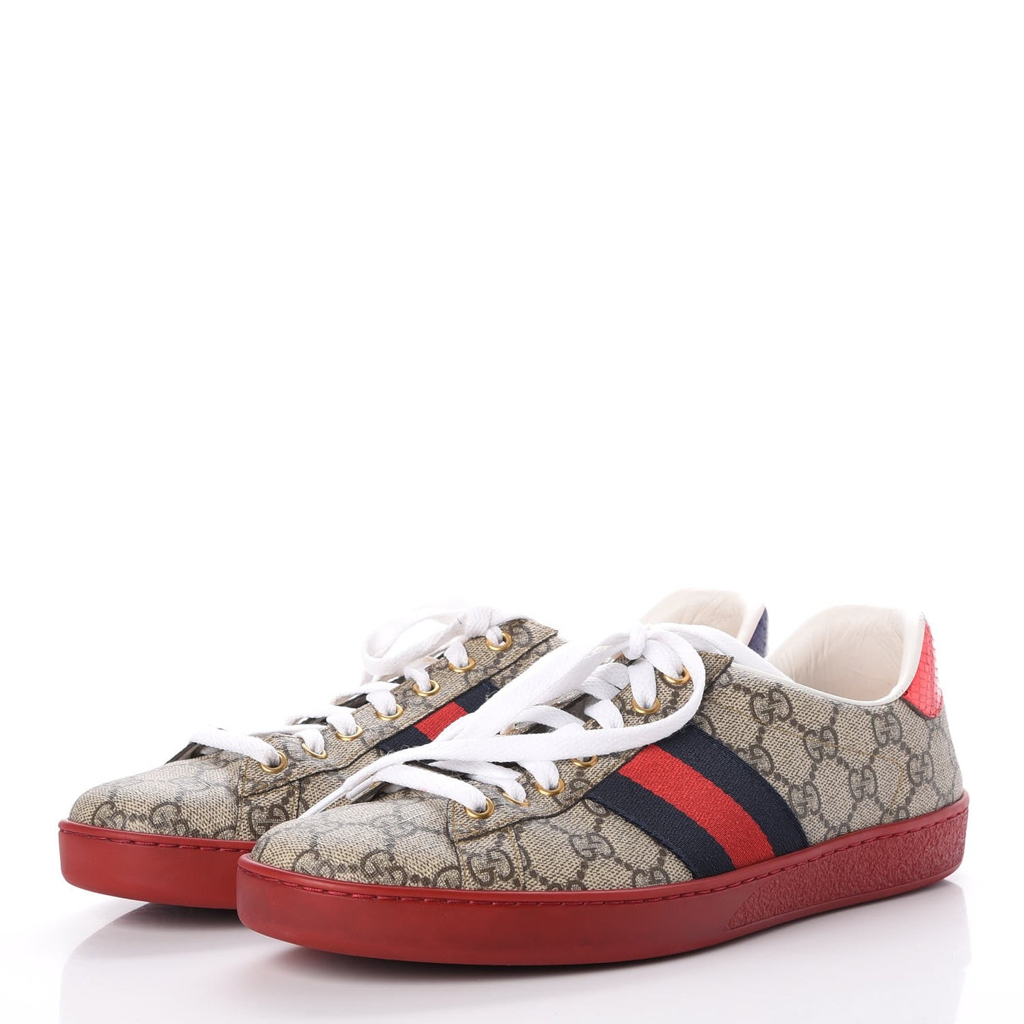 GG Supreme Monogram Ayers Web Mens New Ace Sneakers 8 Beige Red