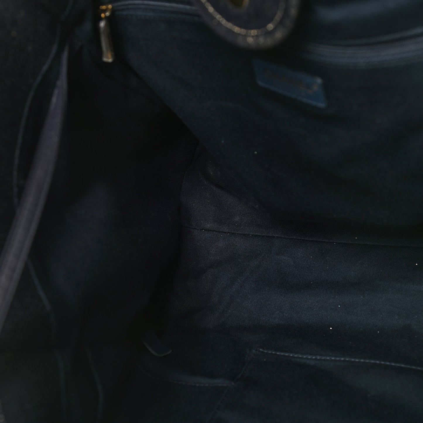 Lurex Canvas Medium Deauville Tote Navy Blue Gold