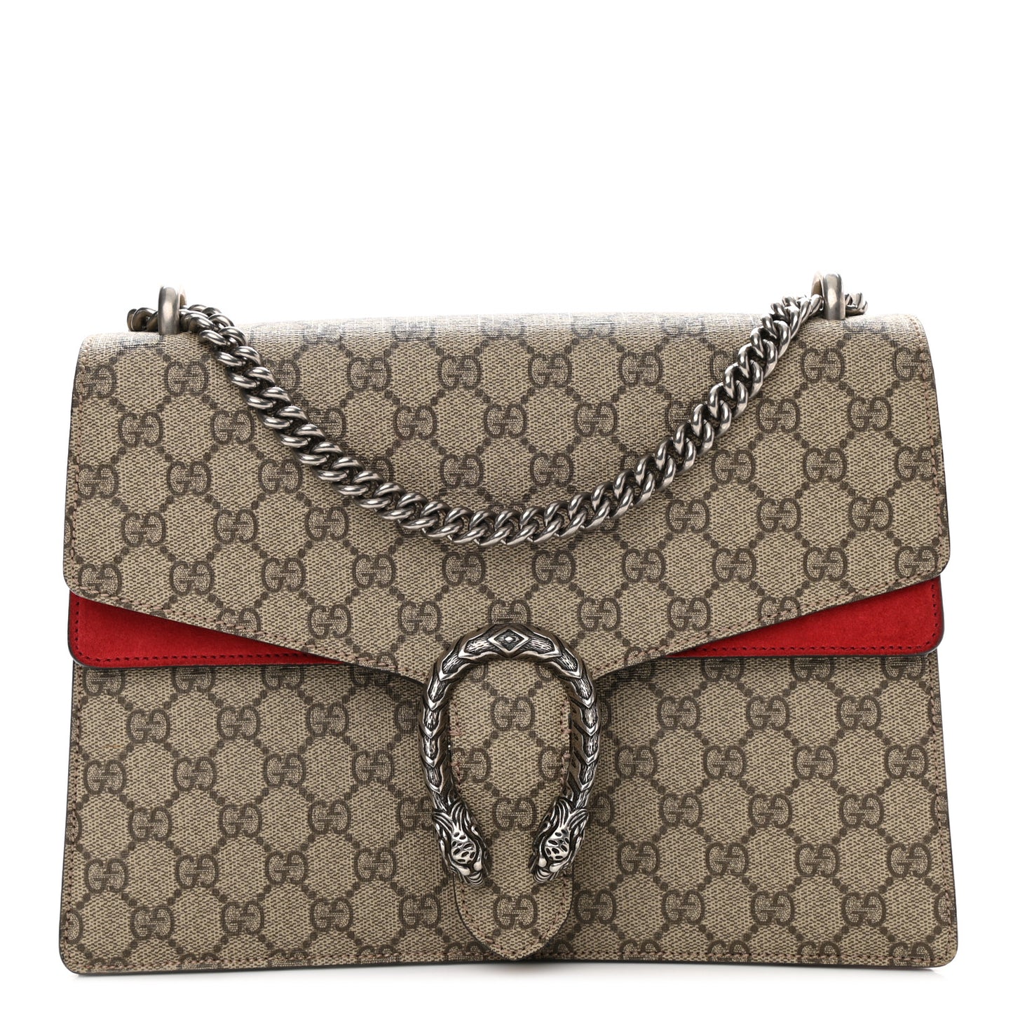 GG Supreme Monogram Suede Cudu Medium Dionysus Shoulder Bag Beige Ebony Vulcanic Red