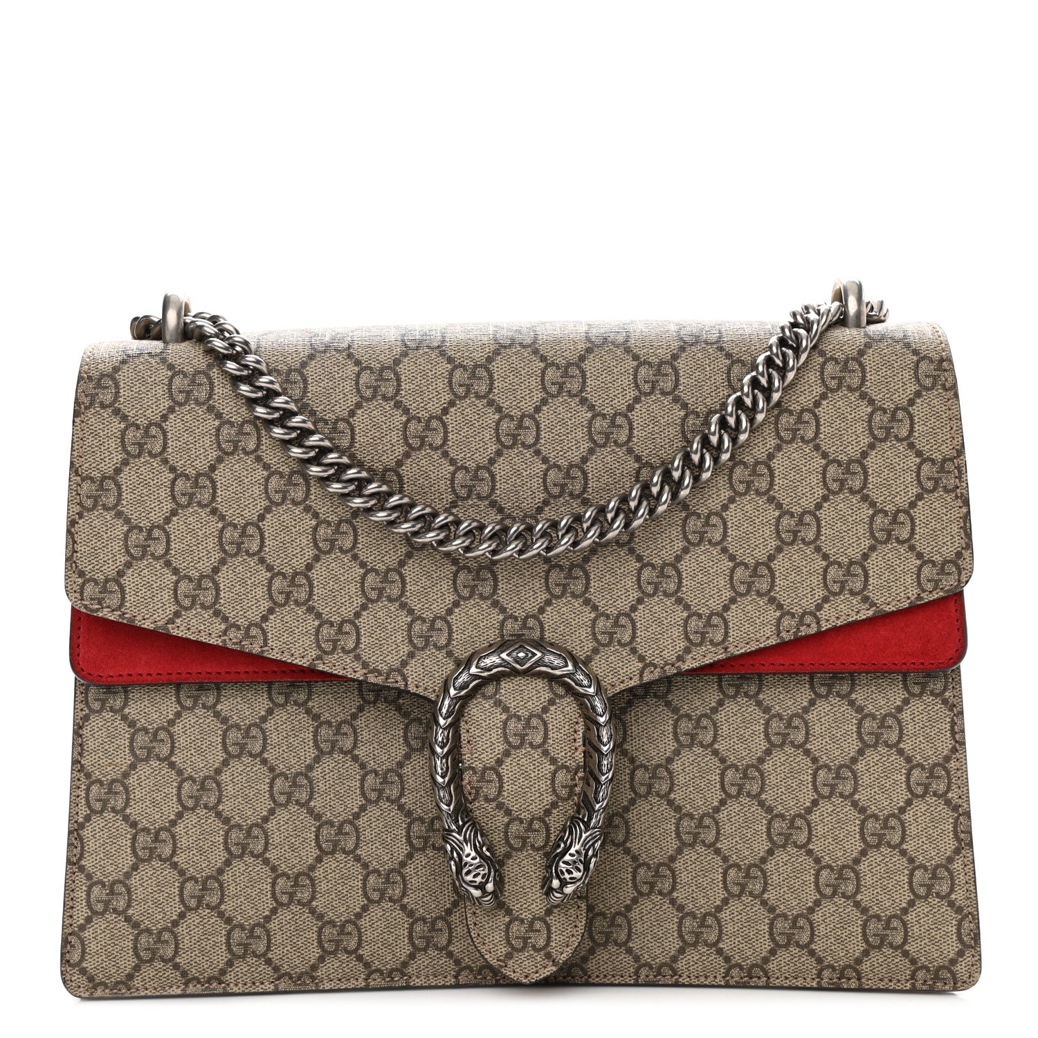Gucci GG Supreme Monogram Suede Cudu Medium Dionysus Shoulder Bag Beige Ebony Vulcanic Red 1 of 9