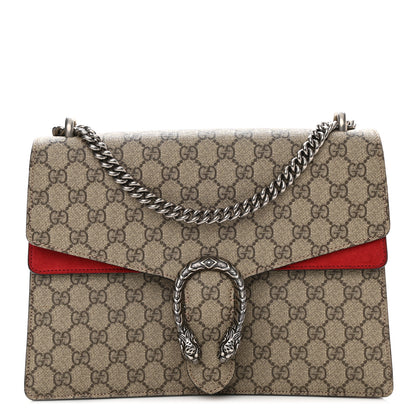 Gucci GG Supreme Monogram Suede Cudu Medium Dionysus Shoulder Bag Beige Ebony Vulcanic Red 1 of 9
