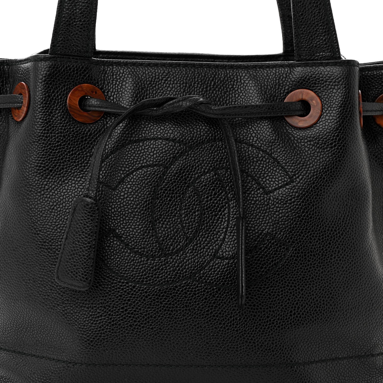 Chanel Caviar Wood CC Drawstring Bucket Bag Black 8 of 11