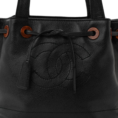 Chanel Caviar Wood CC Drawstring Bucket Bag Black 8 of 11