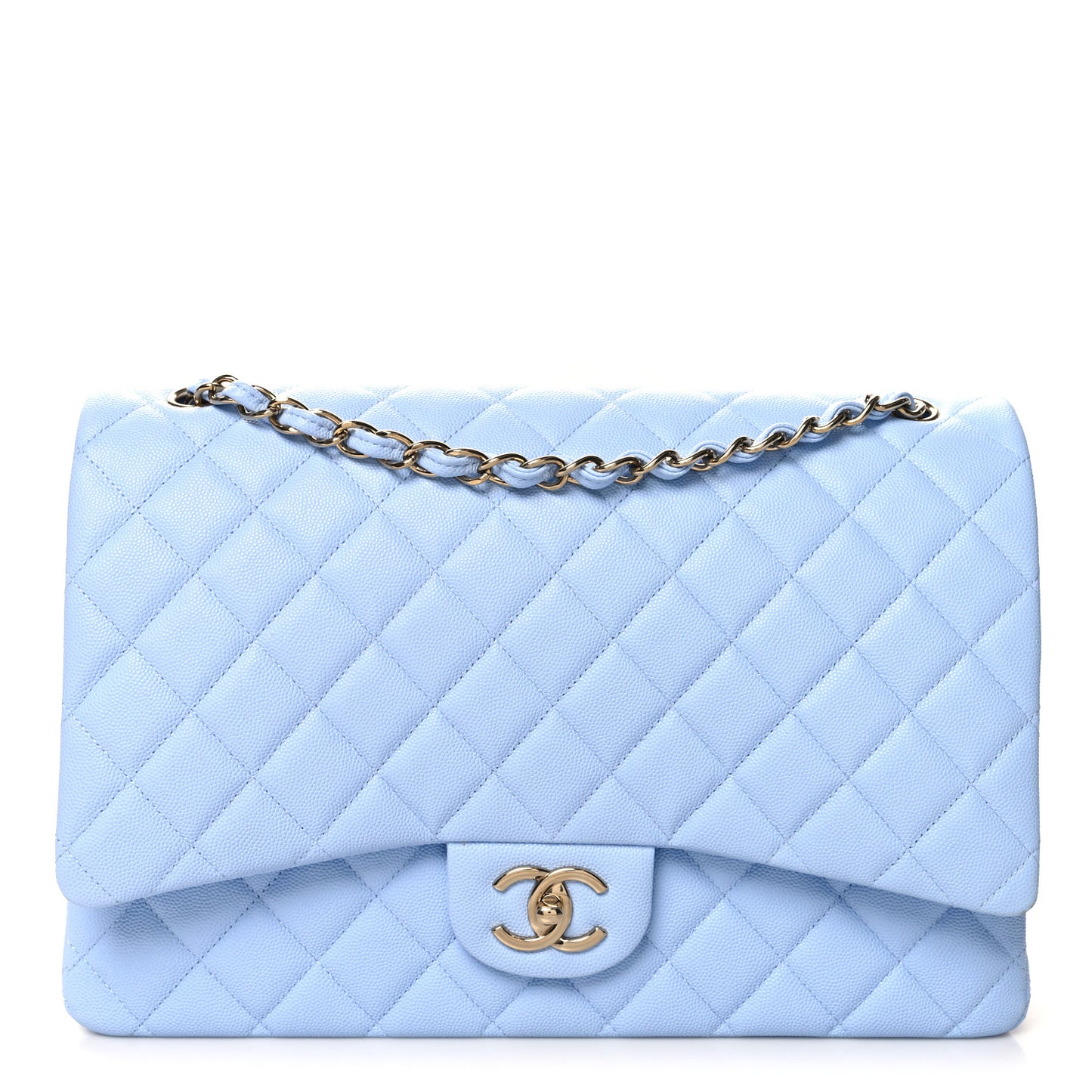 Caviar Quilted Maxi Double Flap Light Blue