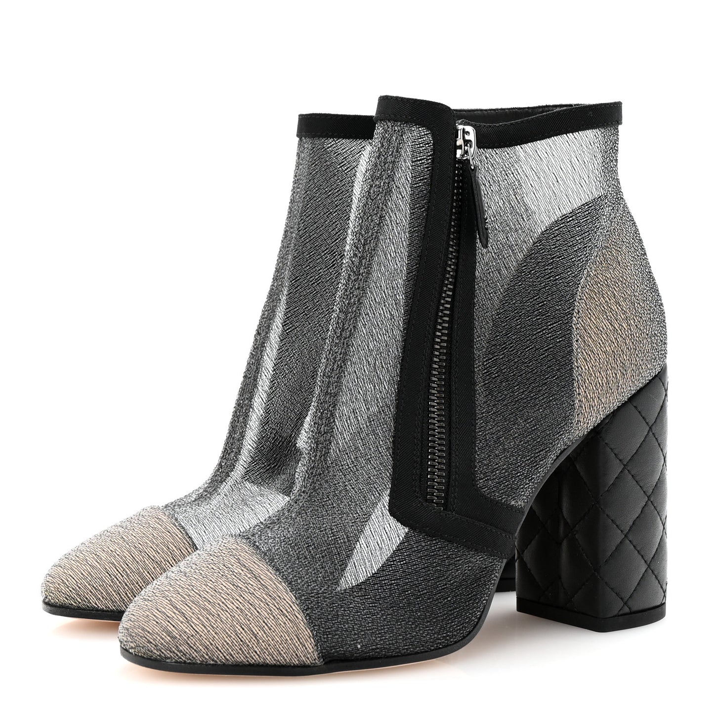 Mesh Grosgrain Cap Toe Short Boots 38 Grey Black