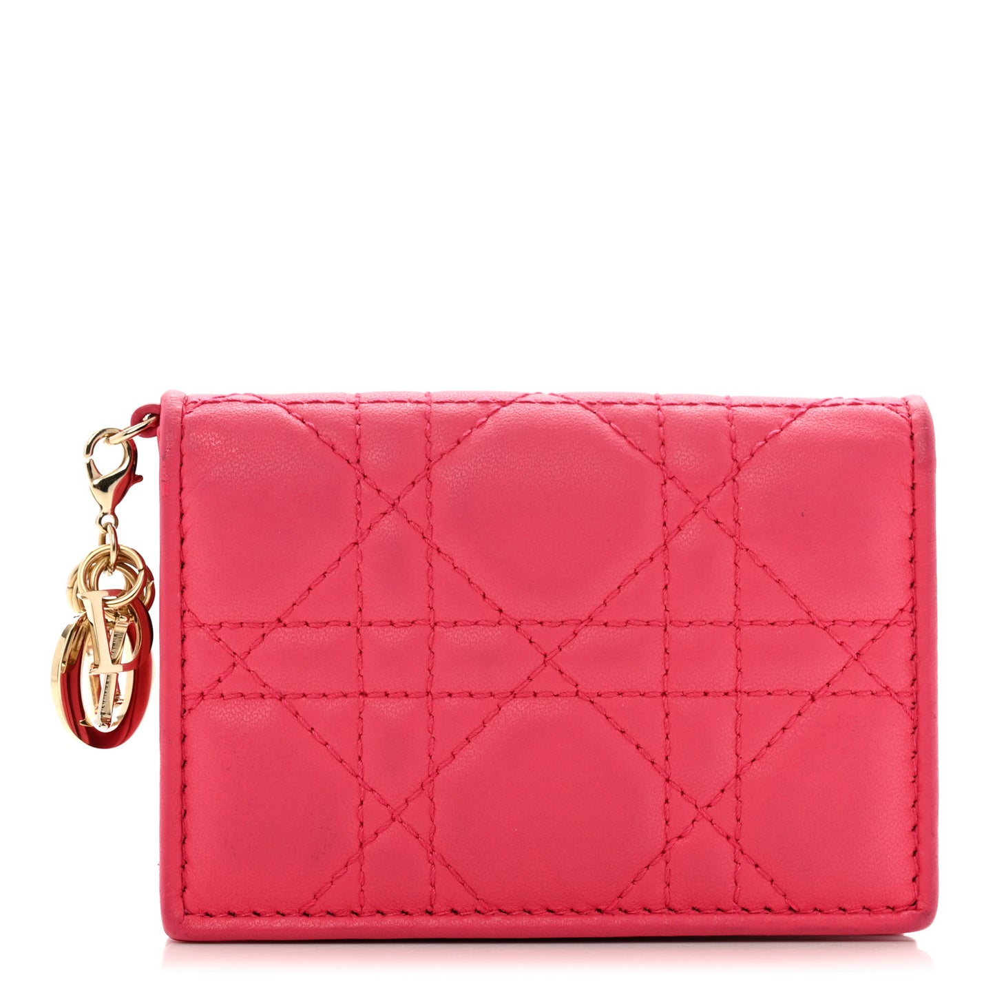 Lambskin Cannage Small Lady Dior Flap Card Holder Fuchsia