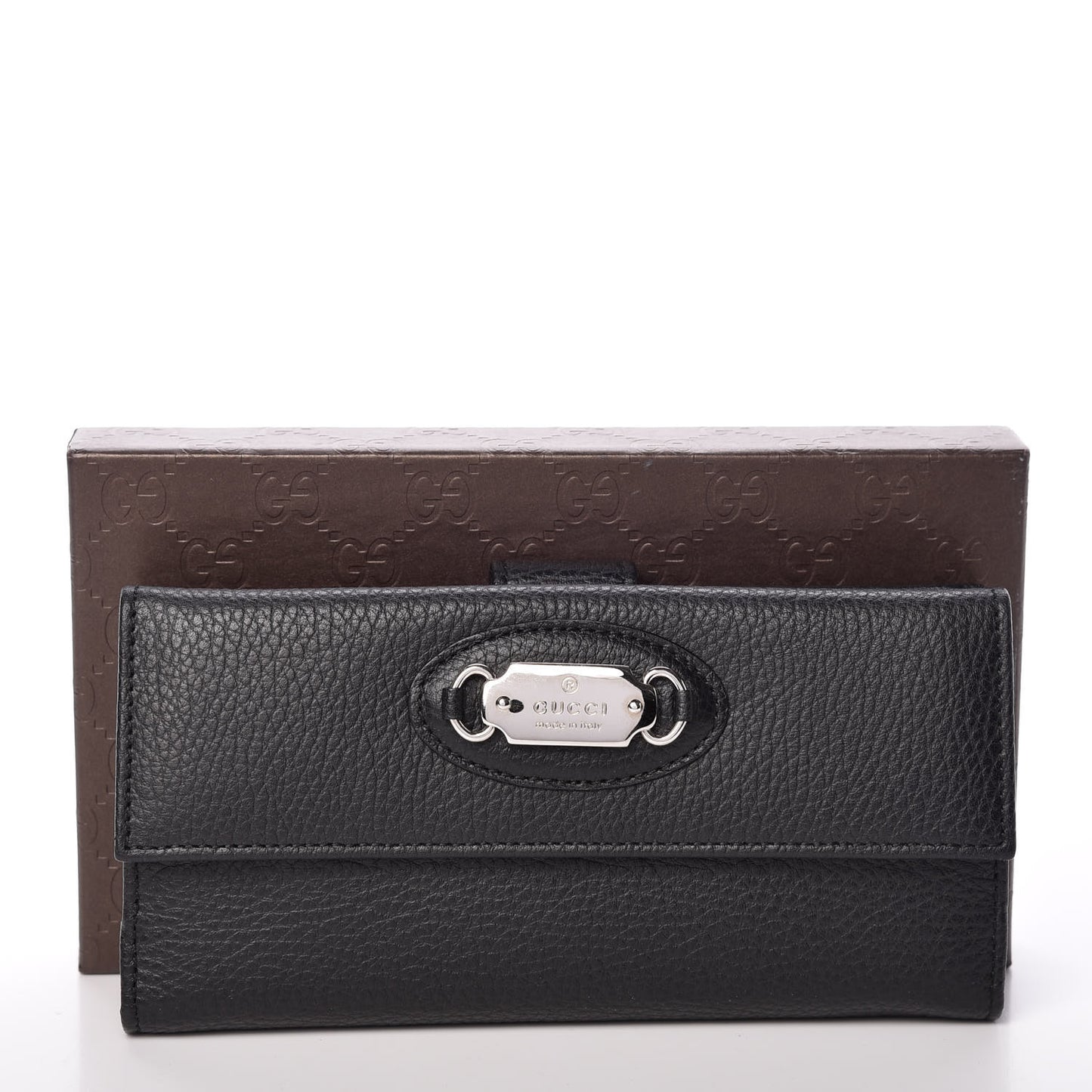 Pebbled Calfskin Punch Continental Flap Wallet Black