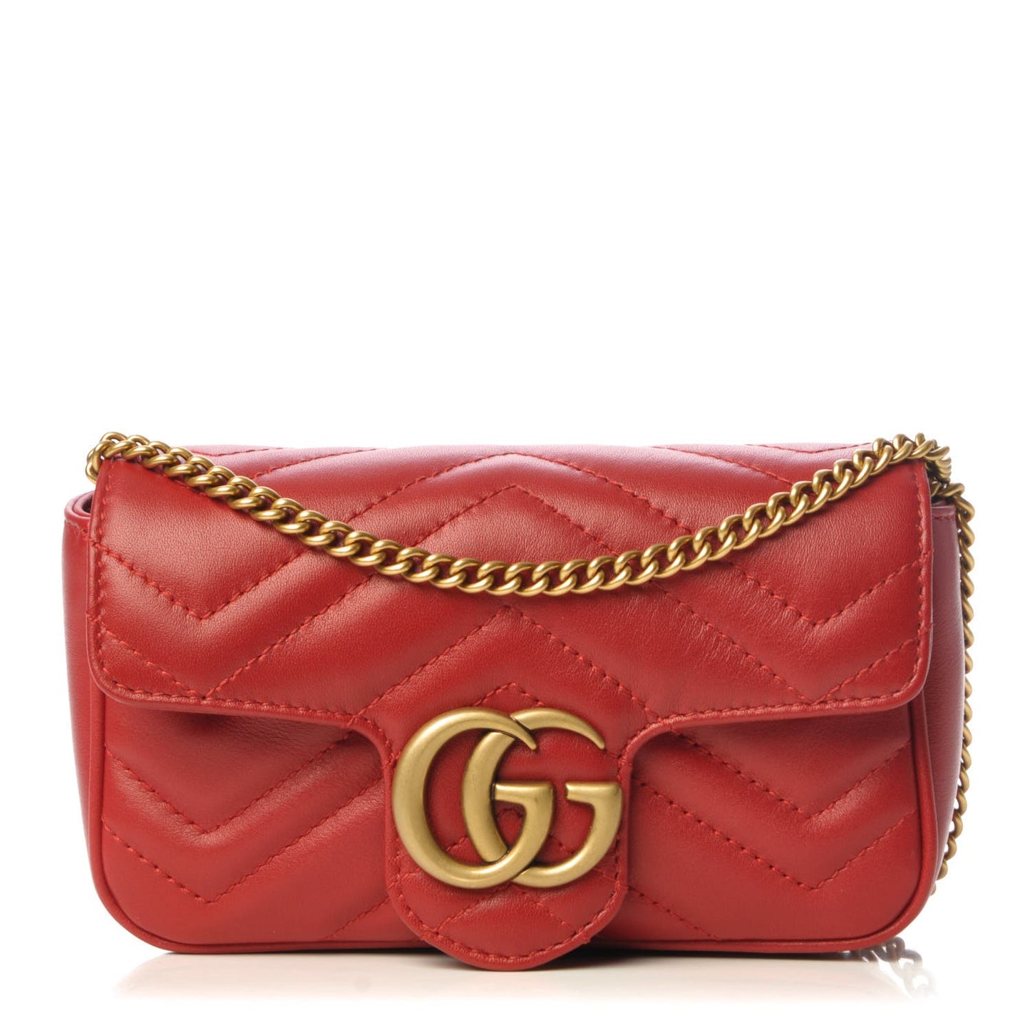 Calfskin Matelasse Super Mini GG Marmont Shoulder Bag Hibiscus Red