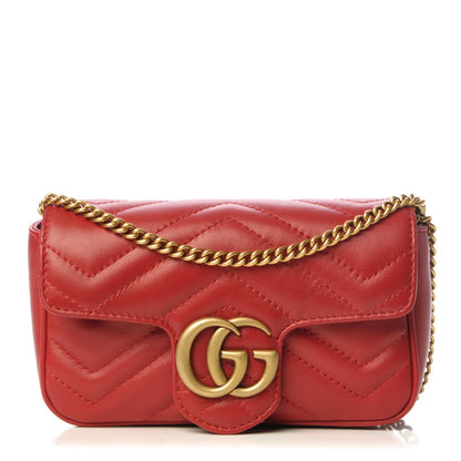 Gucci Calfskin Matelasse Super Mini GG Marmont Shoulder Bag Hibiscus Red 1 of 8