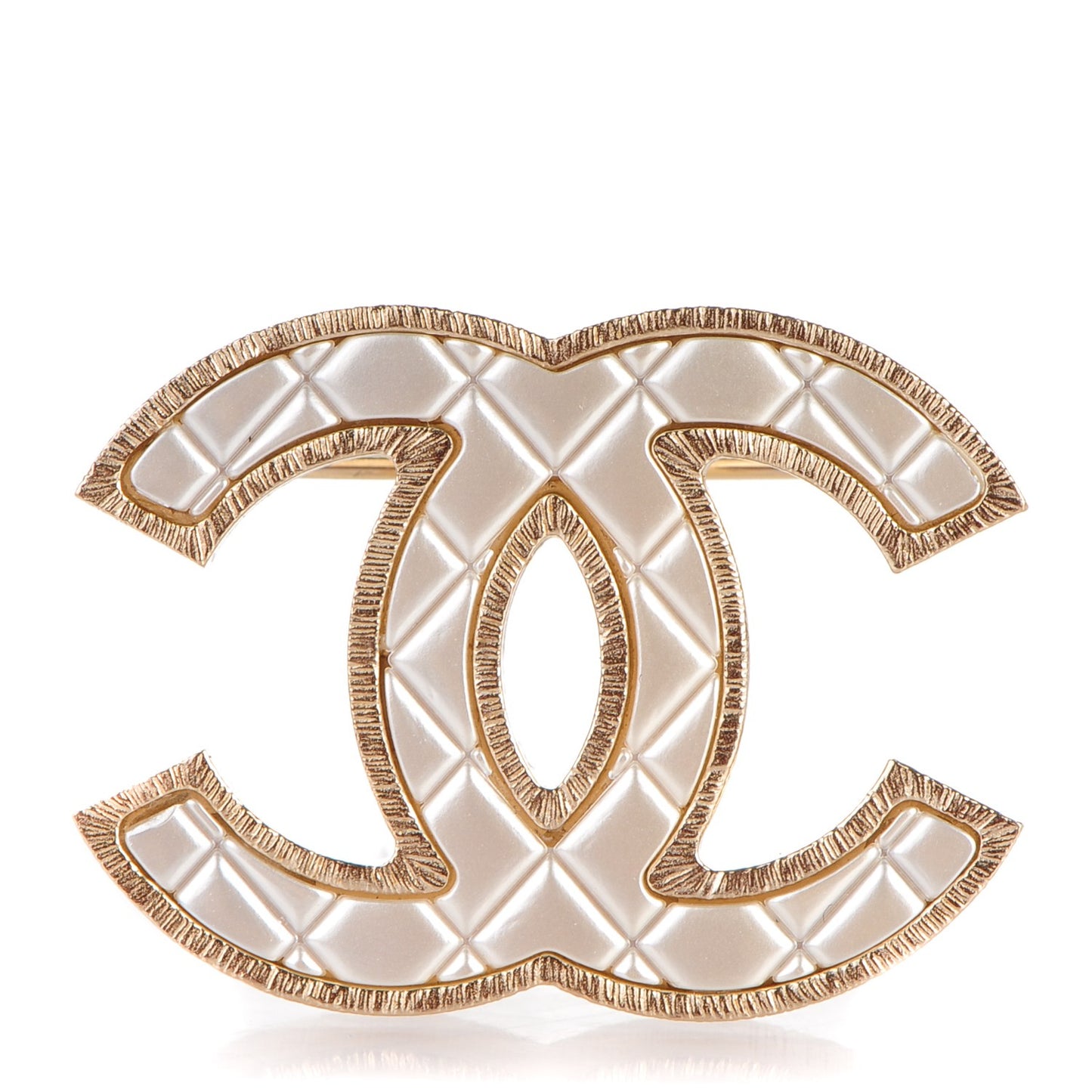 Metal Quilted CC Brooch Silver Gold