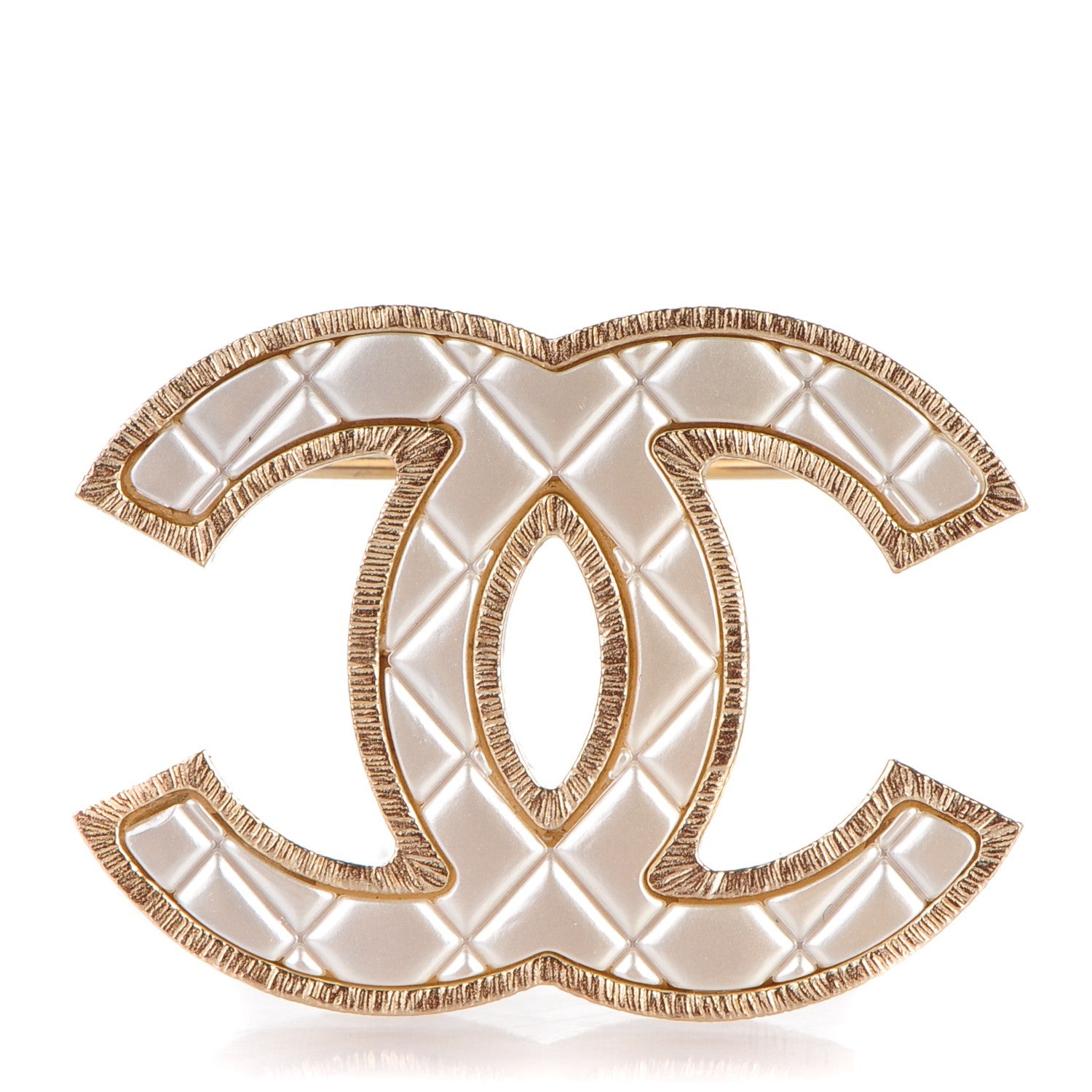 Chanel Metal Quilted CC Brooch Silver Gold 1 of 4