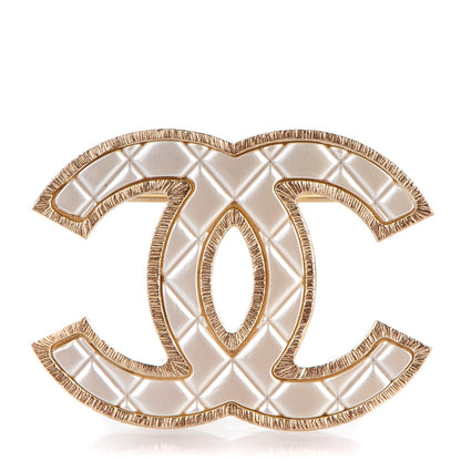 Chanel Metal Quilted CC Brooch Silver Gold 1 of 4