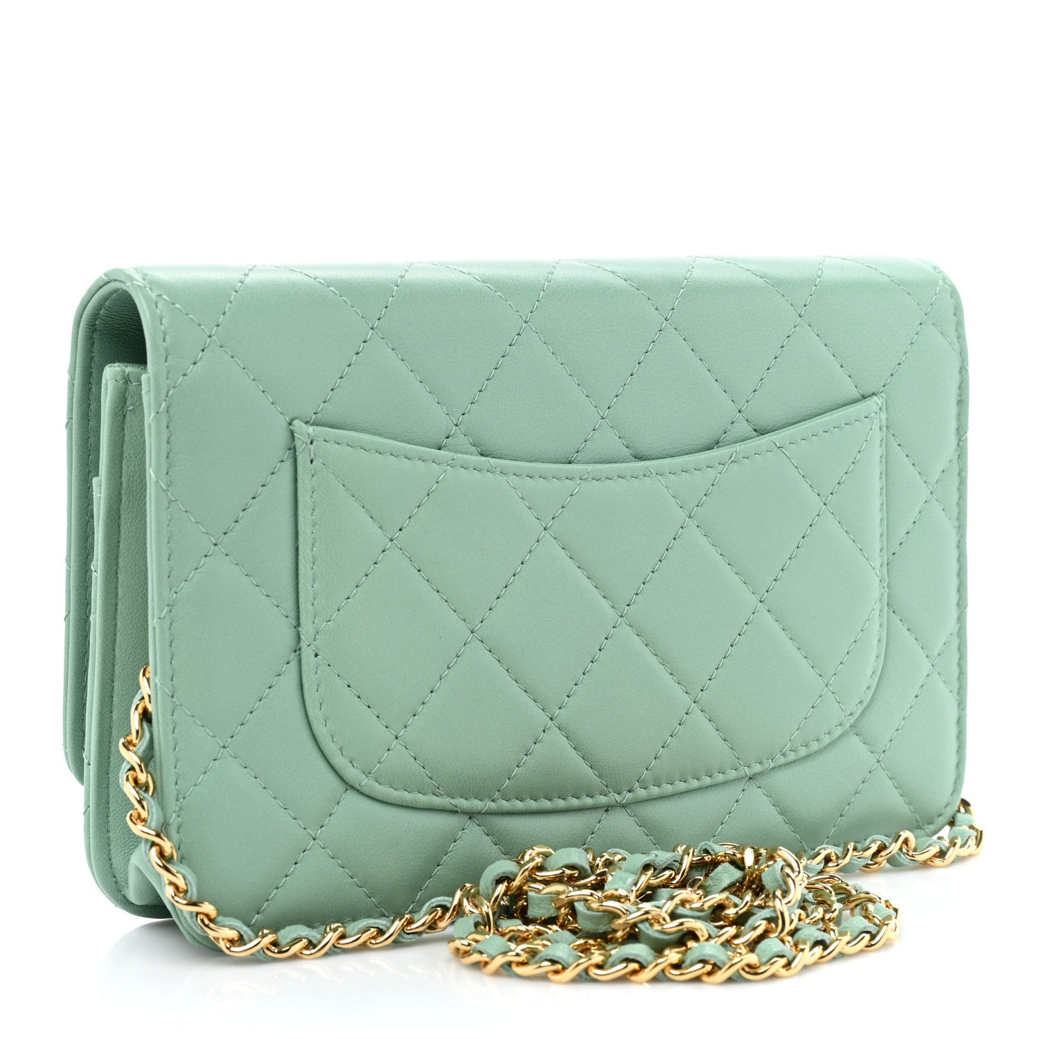 Chanel Lambskin Quilted Zirconium Wallet On Chain WOC Light Green 3 of 11