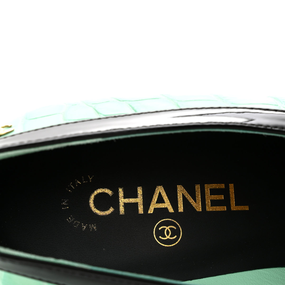 Chanel Crocodile Embossed Patent Calfskin Pumps 40 Green Black 8 of 10