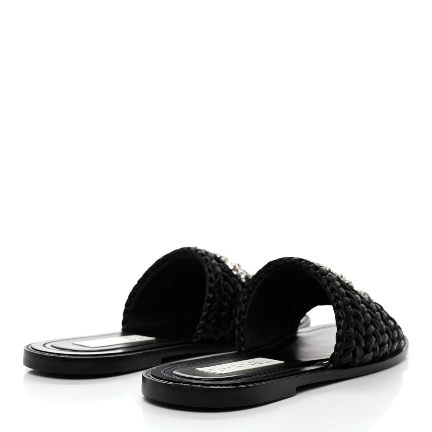 Raffia Crystal CC Mules Sandals 38.5 Black