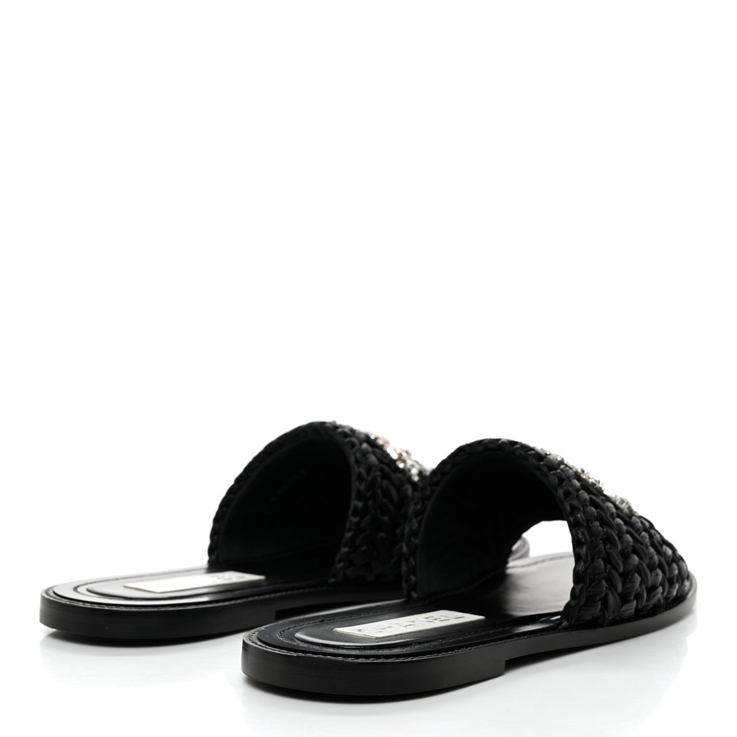 Chanel Raffia Crystal CC Mules Sandals 38.5 Black 4 of 9