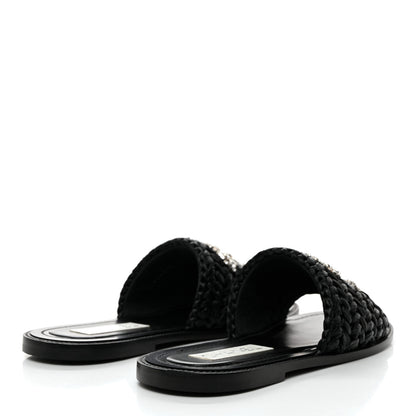 Chanel Raffia Crystal CC Mules Sandals 38.5 Black 4 of 9