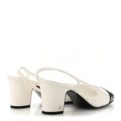 Chanel Lambskin Cap Toe CC Slingback Pumps 36.5 White Black 5 of 11
