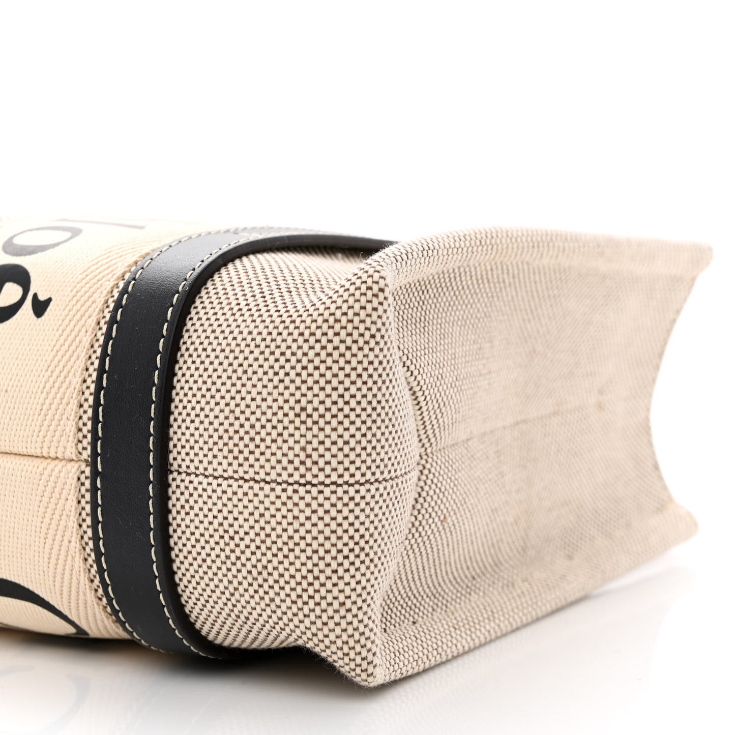 Cotton Calfskin Small Woody Ribbon Tote With Strap White Navy