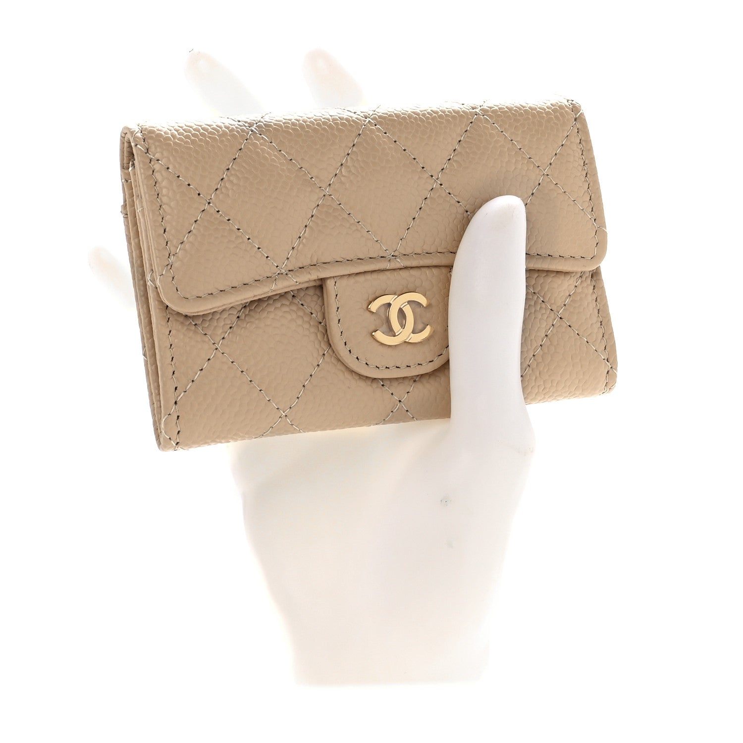 Chanel Caviar Quilted Flap Card Holder Wallet Light Beige 2 of 13