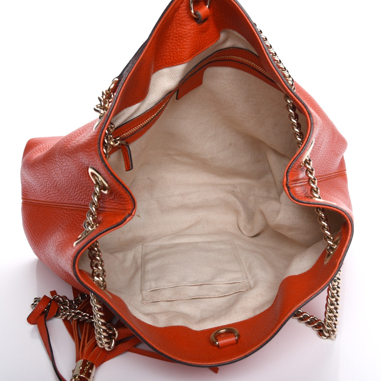 Gucci Pebbled Calfskin Medium Soho Chain Shoulder Bag Sun Orange 5 of 9