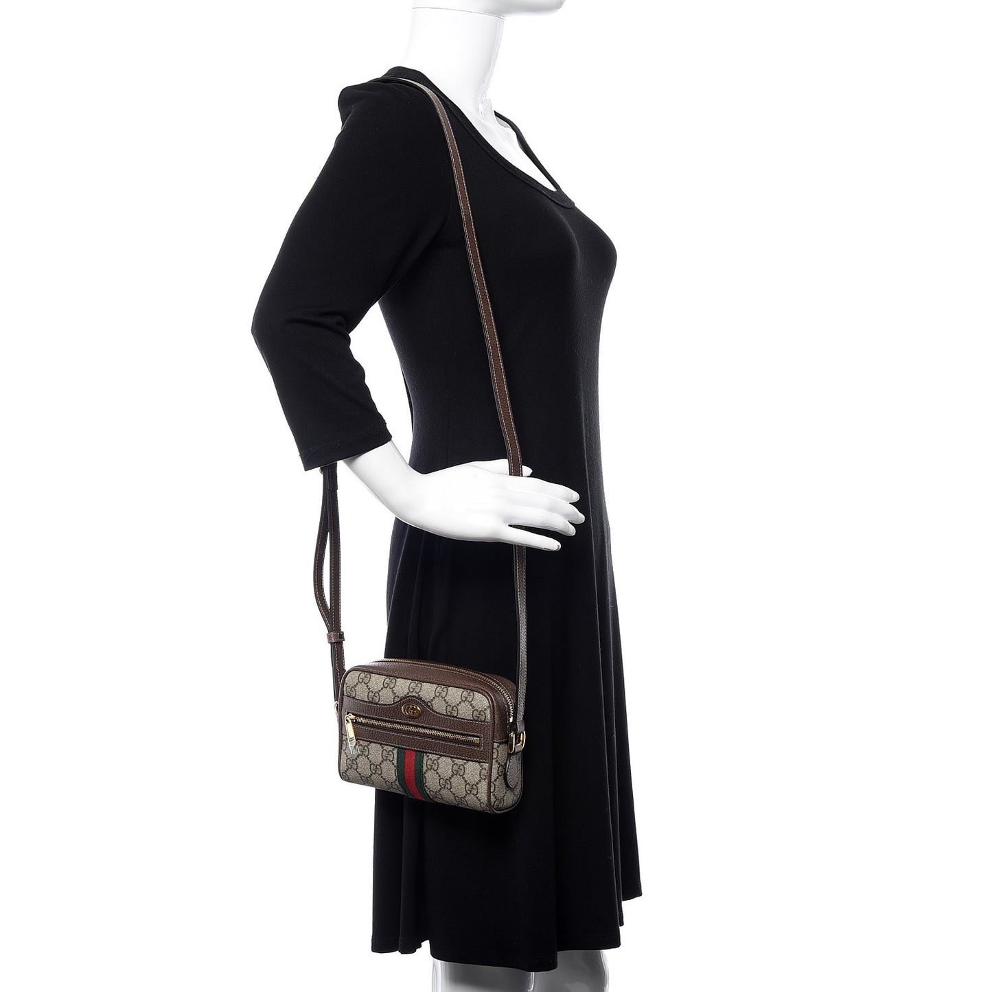 GG Supreme Monogram Web Mini Ophidia Shoulder Bag Brown