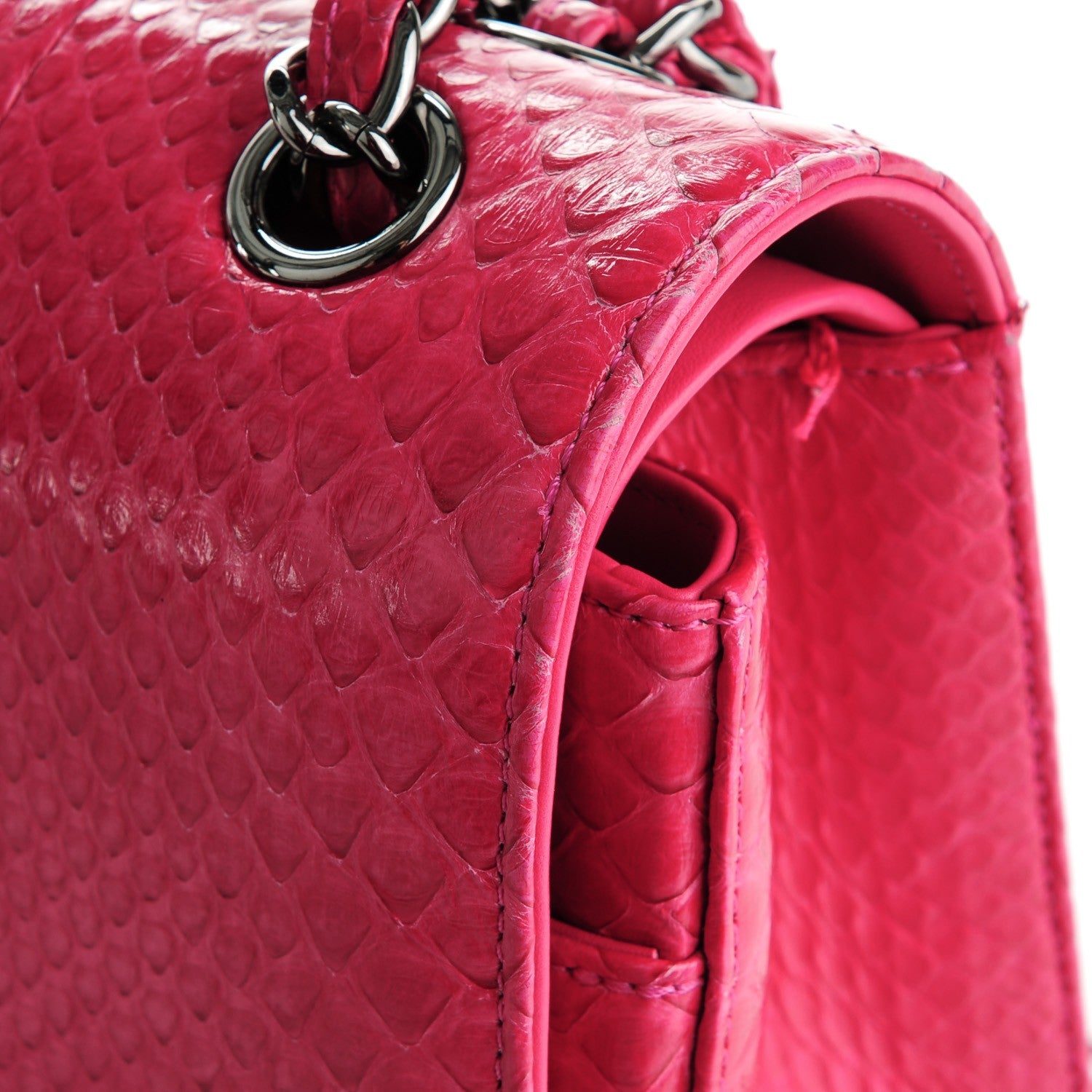 Chanel Python Jumbo Double Flap Dark Pink 9 of 13