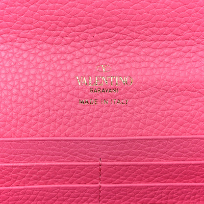 Valentino Garavani Pebbled Calfskin Rockstud Flip Lock Wallet On Chain Feminine Pink 10 of 19