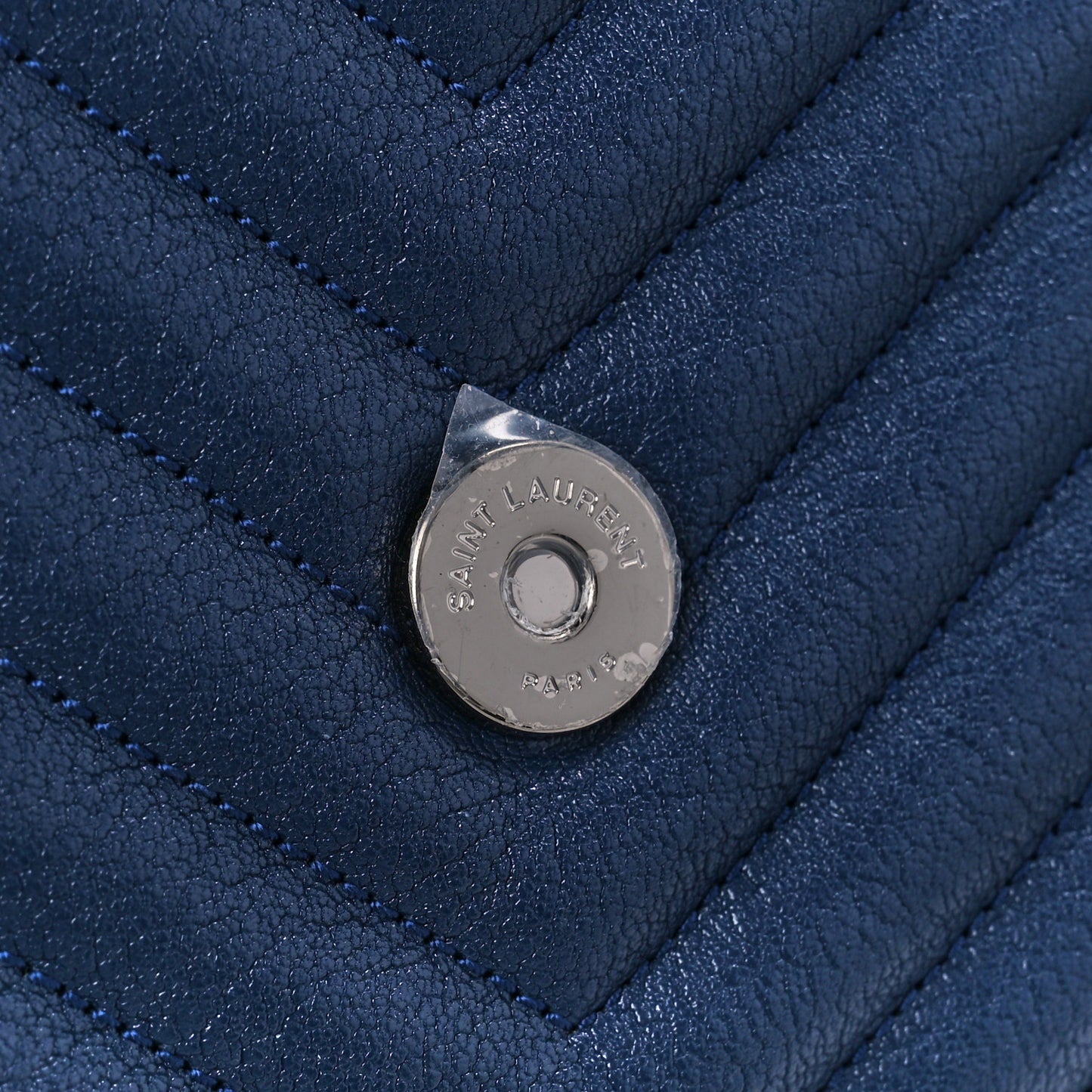 Sheepskin Matelasse Chevron Monogram Medium College Bag Blue Charron