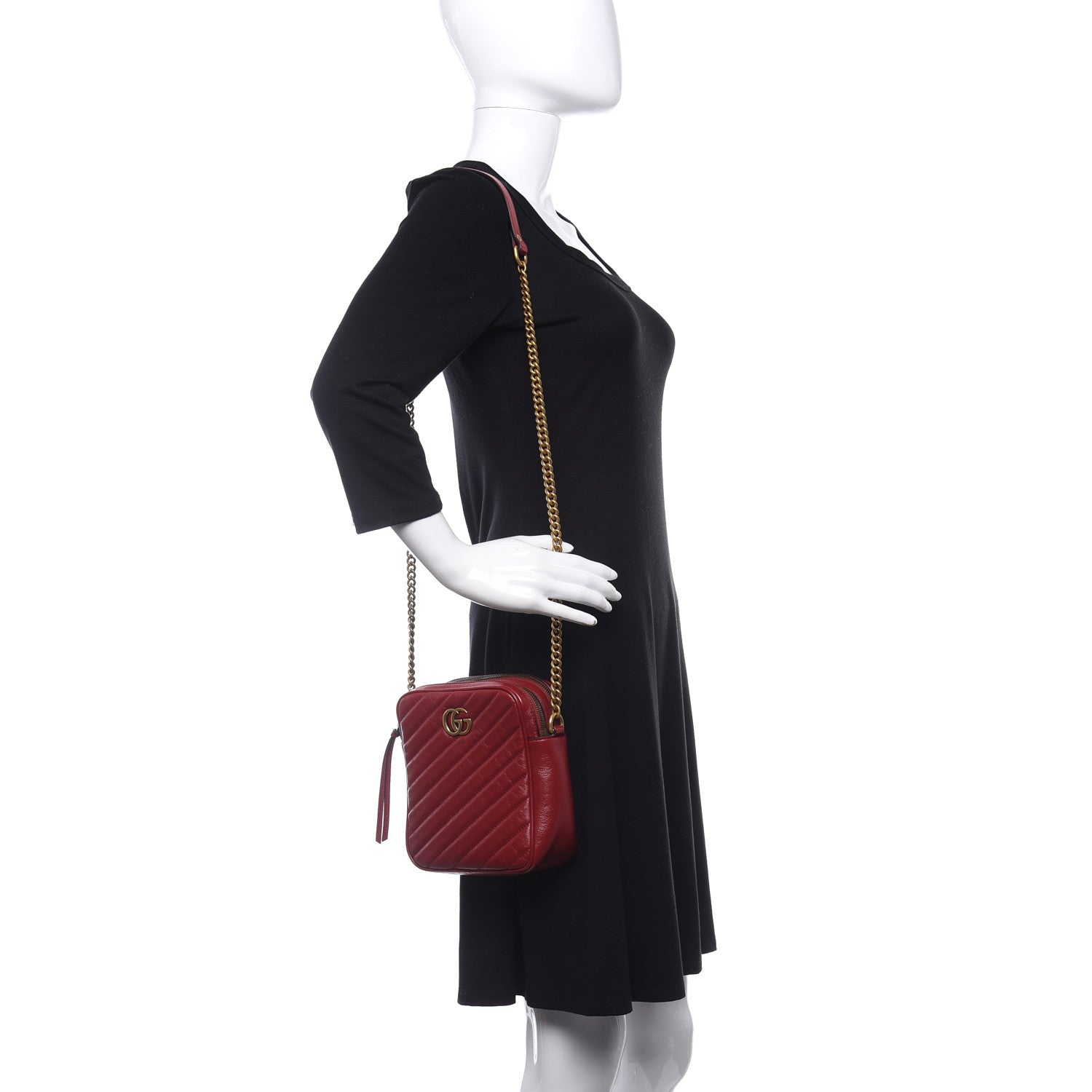 Gucci Azalea Calfskin Matelasse Diagonal Tall GG Marmont Crossbody Bag Romantic Cerise 2 of 10