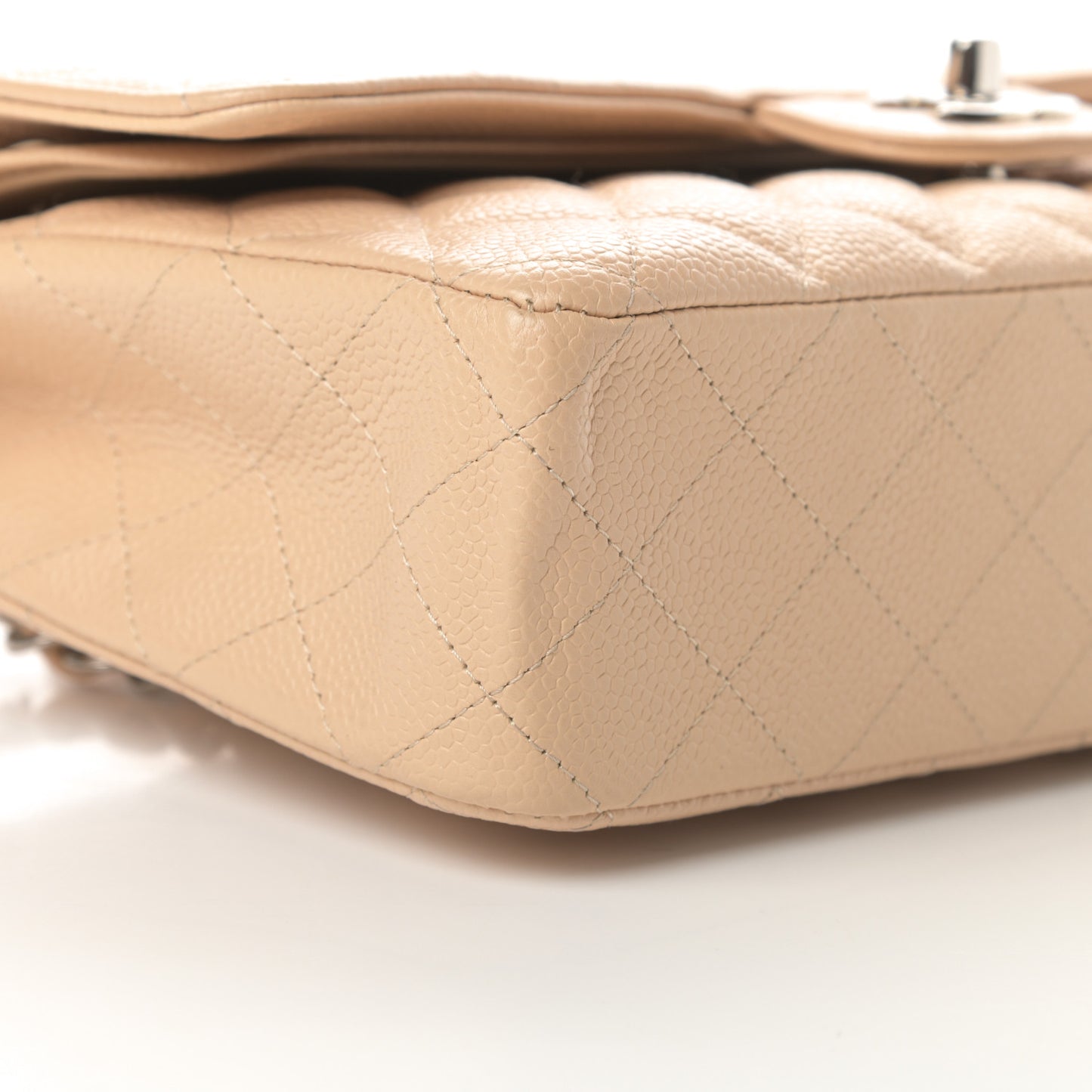 Caviar Quilted Medium Double Flap Beige