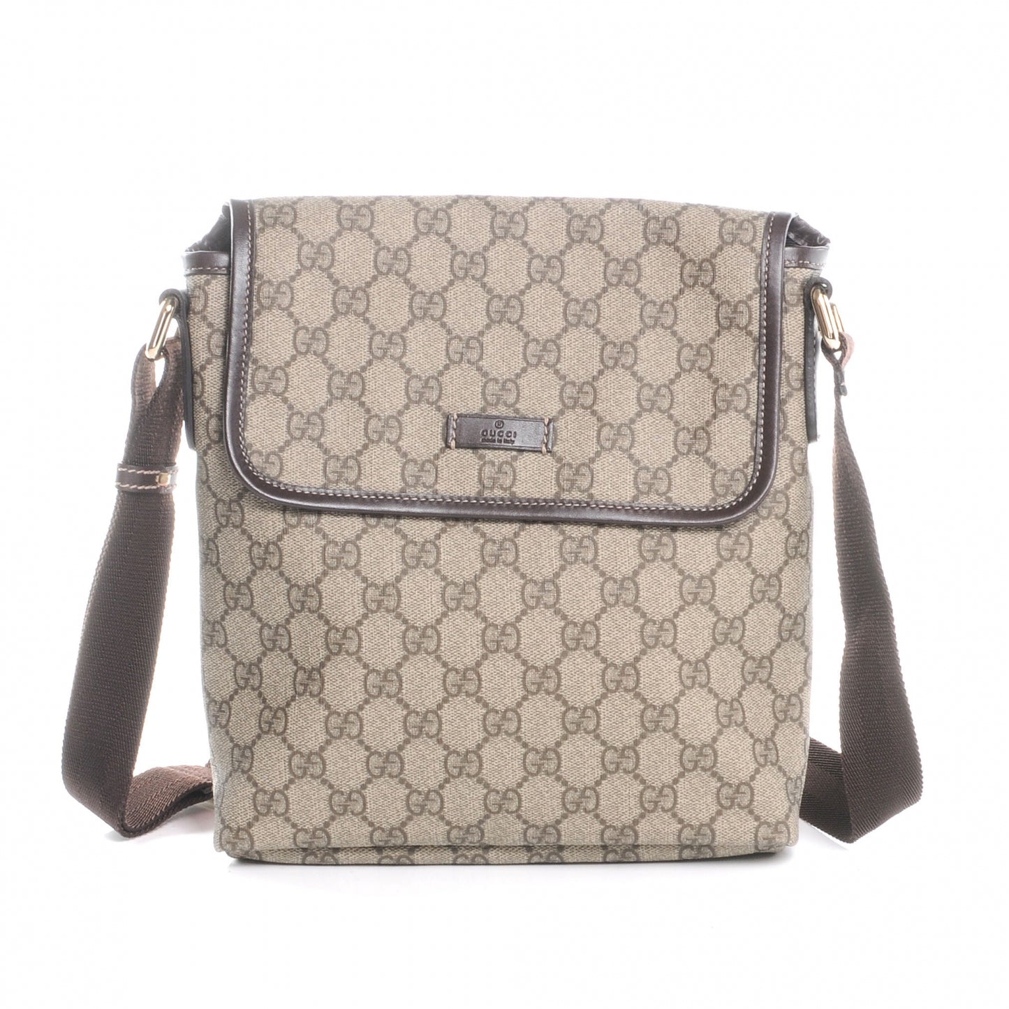 GG Supreme Monogram Selleria Calfskin Small Flap Messenger Bag Beige Ebony Cocoa Dark Chocolate