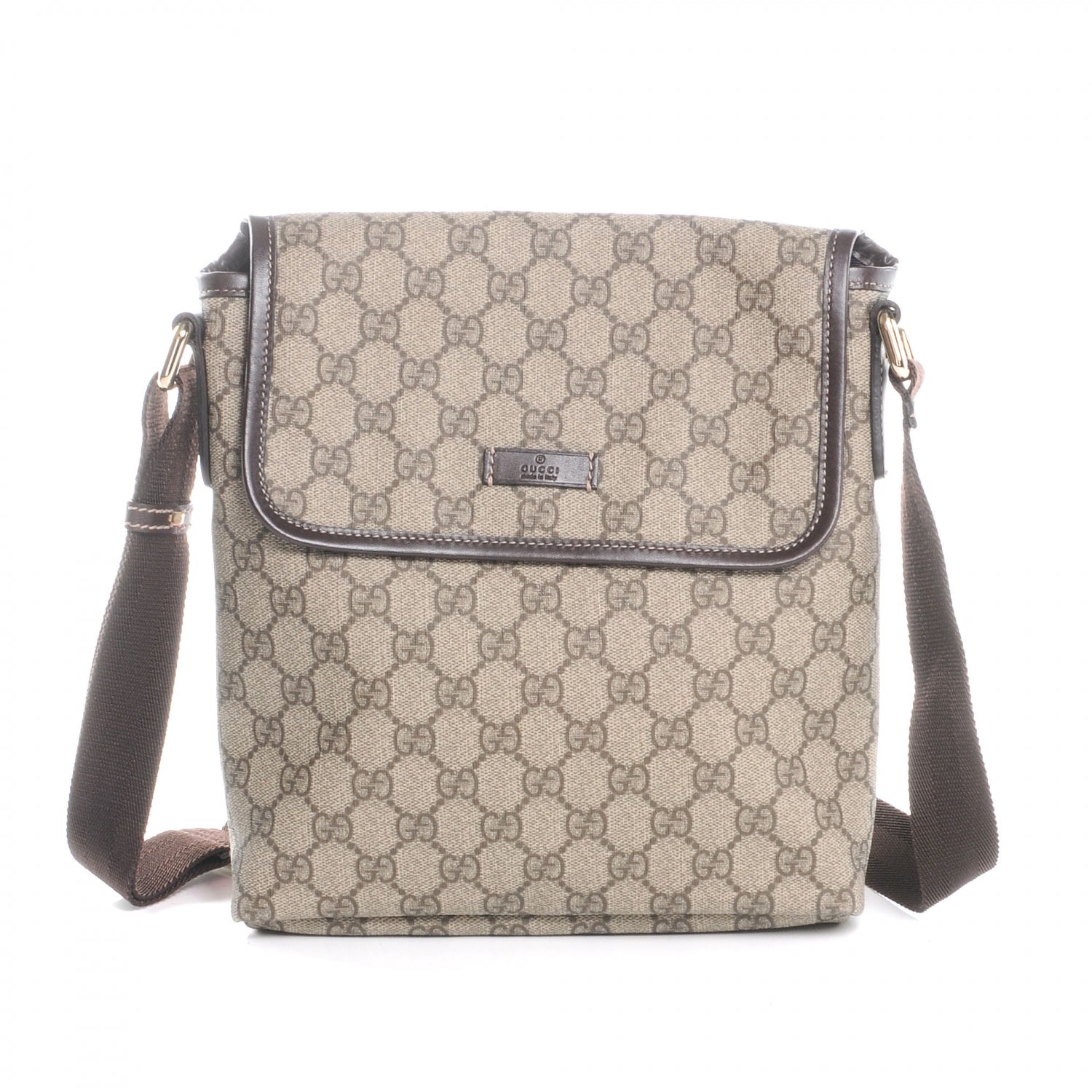 Gucci GG Supreme Monogram Selleria Calfskin Small Flap Messenger Bag Beige Ebony Cocoa Dark Chocolate 1 of 8