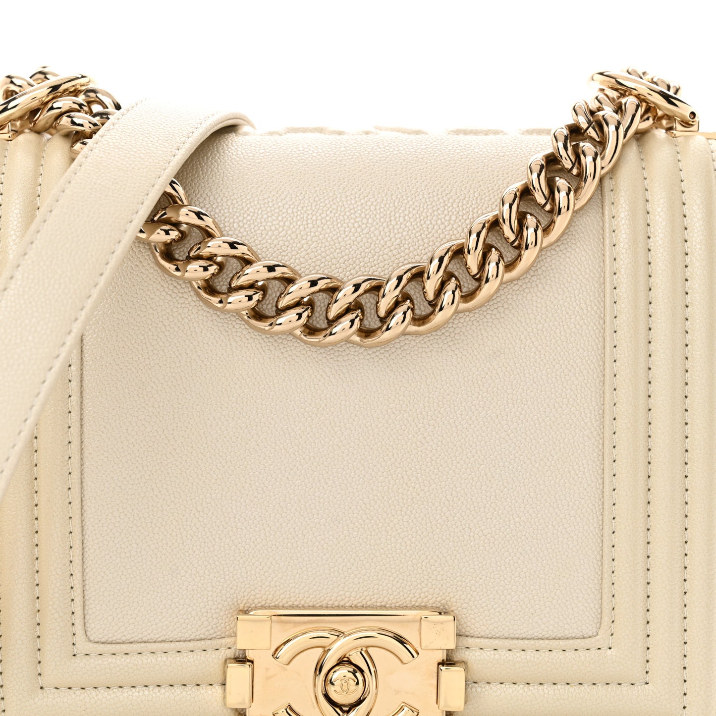 Iridescent Caviar Mini Boy Flap White