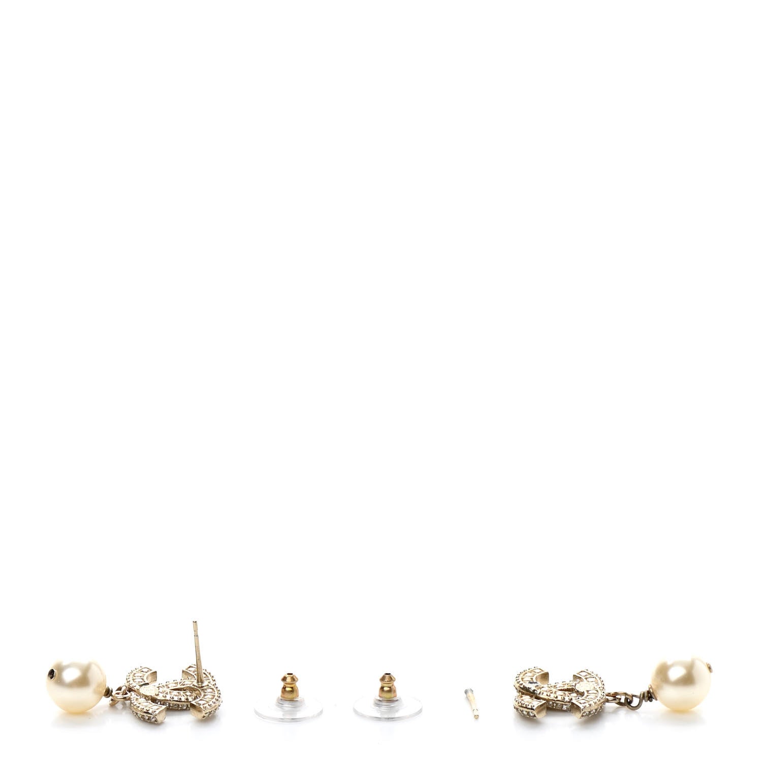 Chanel Crystal Pearl CC Drop Earrings Gold 3 of 5