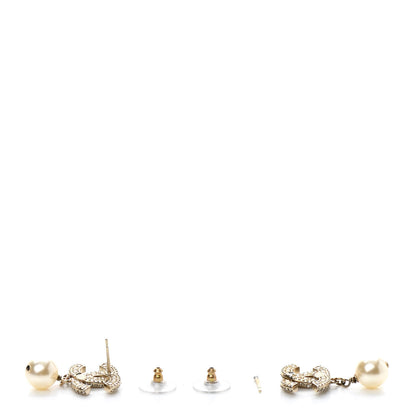 Chanel Crystal Pearl CC Drop Earrings Gold 3 of 5