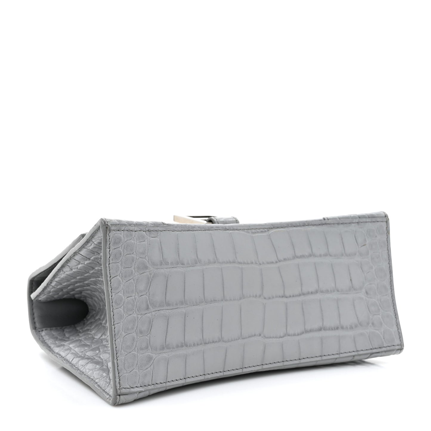 Shiny Calfskin Crocodile Embossed Small Hourglass Top Handle Bag Balenciaga Grey