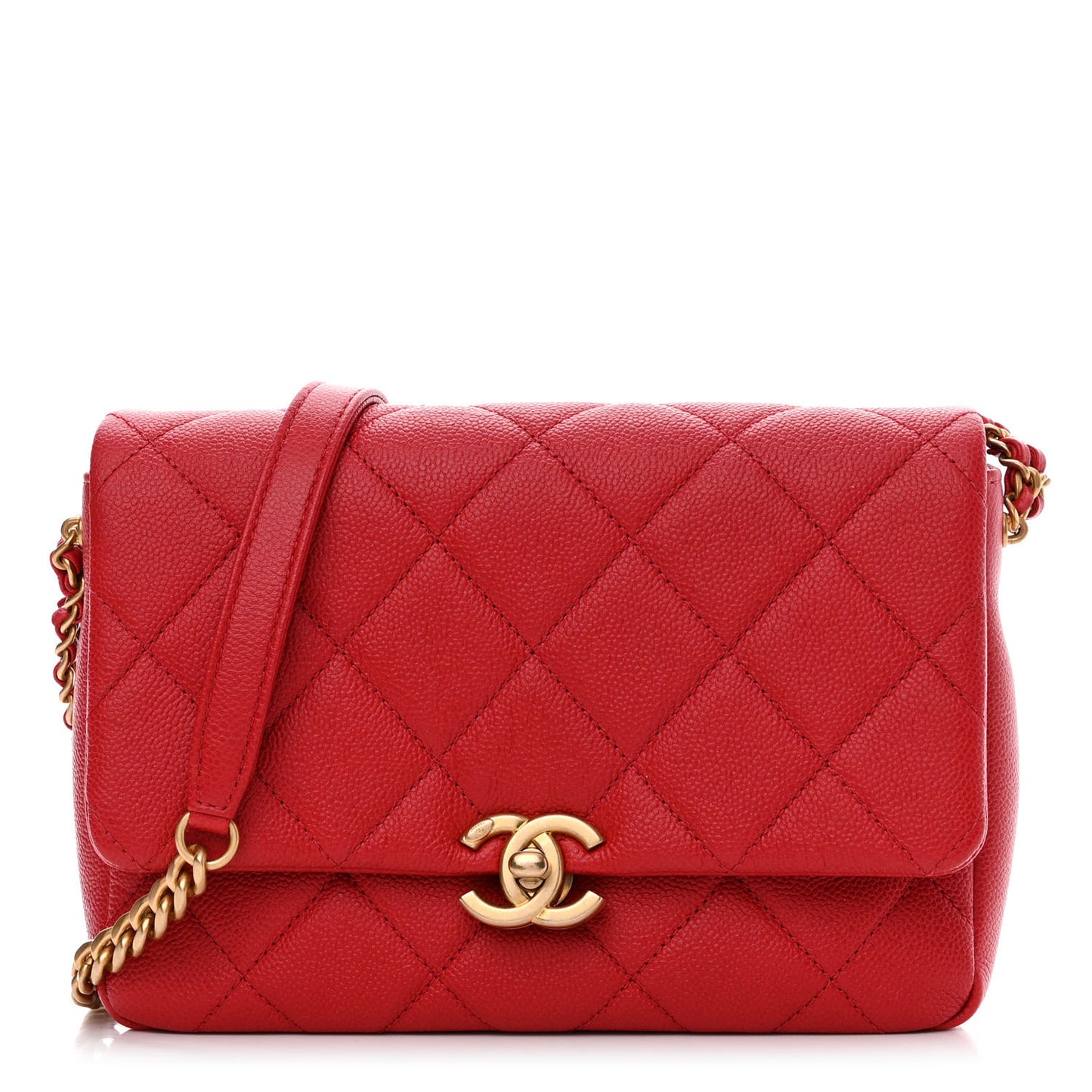 Shiny Caviar Quilted Small Chain Melody Flap Red