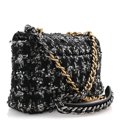 Chanel Tweed Quilted Large Chanel 19 Flap Black Silver Ecru 3 of 10