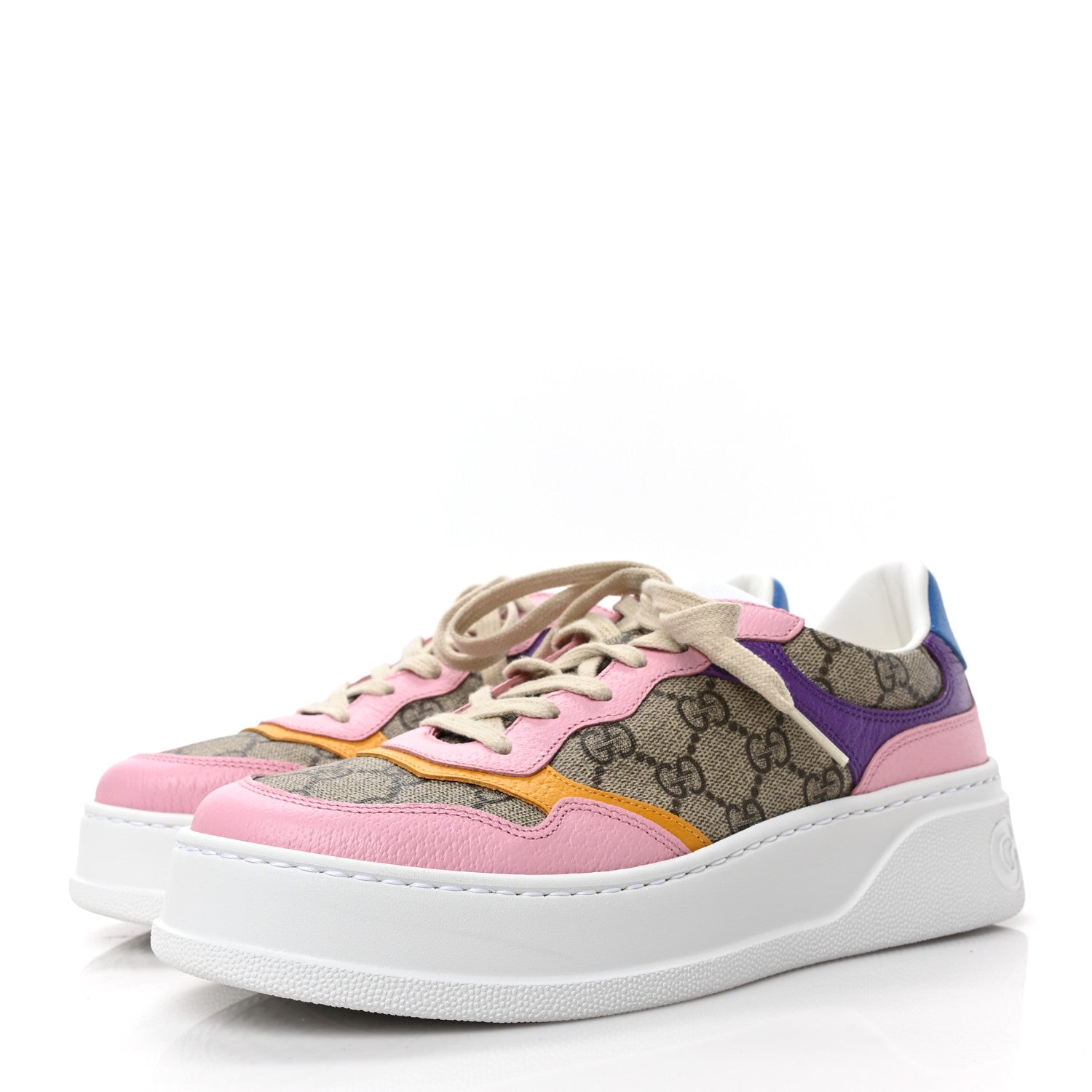 Gucci Calfskin GG Supreme Monogram Perforated Womens Platform 55mm Sneakers 39.5 Beige Ebony Sugar Pink Crop Shine Purple 3 of 7