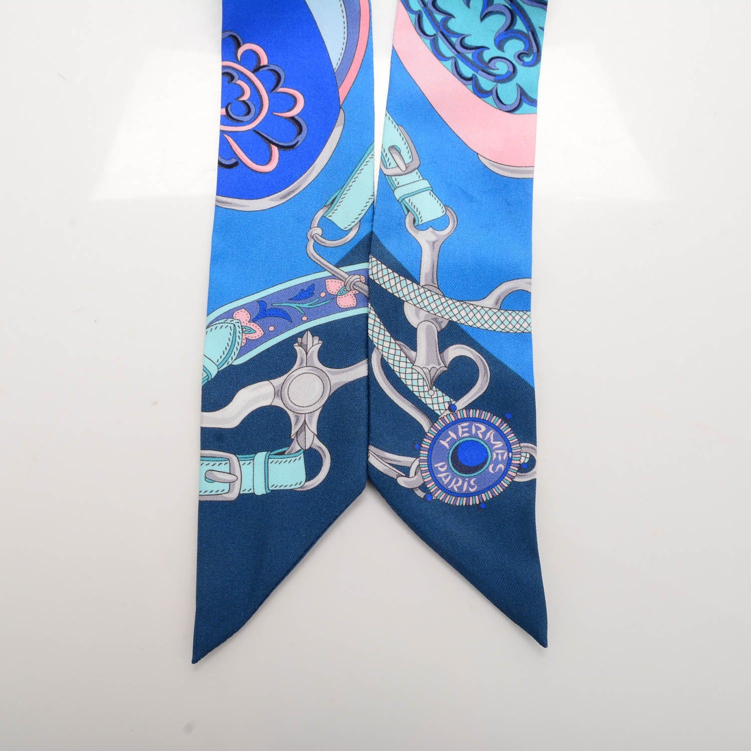 Hermes Silk Festival des Amazones Twilly Ardoise Turquoise Rose 4 of 5