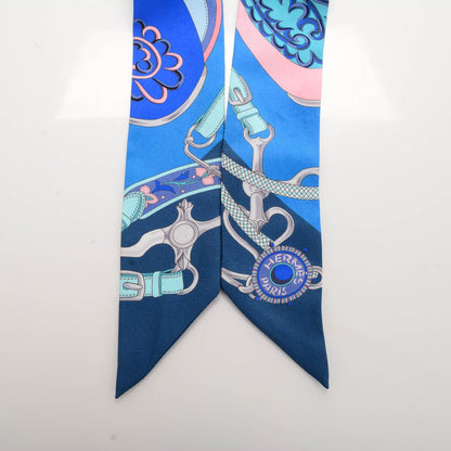 Hermes Silk Festival des Amazones Twilly Ardoise Turquoise Rose 4 of 5