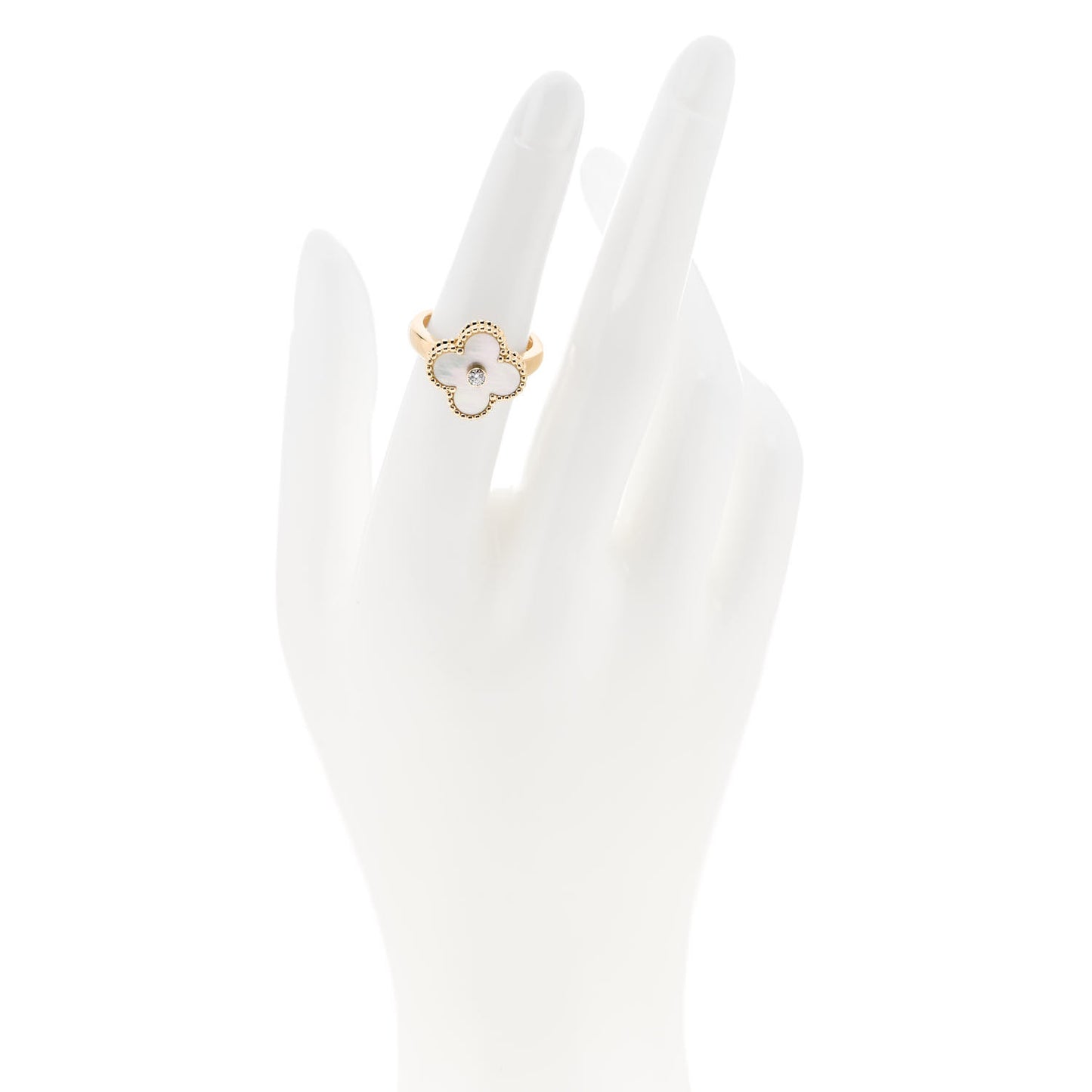 18K Yellow Gold Diamond Mother of Pearl Vintage Alhambra Ring 51 5.75