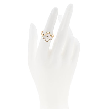 Van Cleef & Arpels 18K Yellow Gold Diamond Mother of Pearl Vintage Alhambra Ring 51 5.75 2 of 5