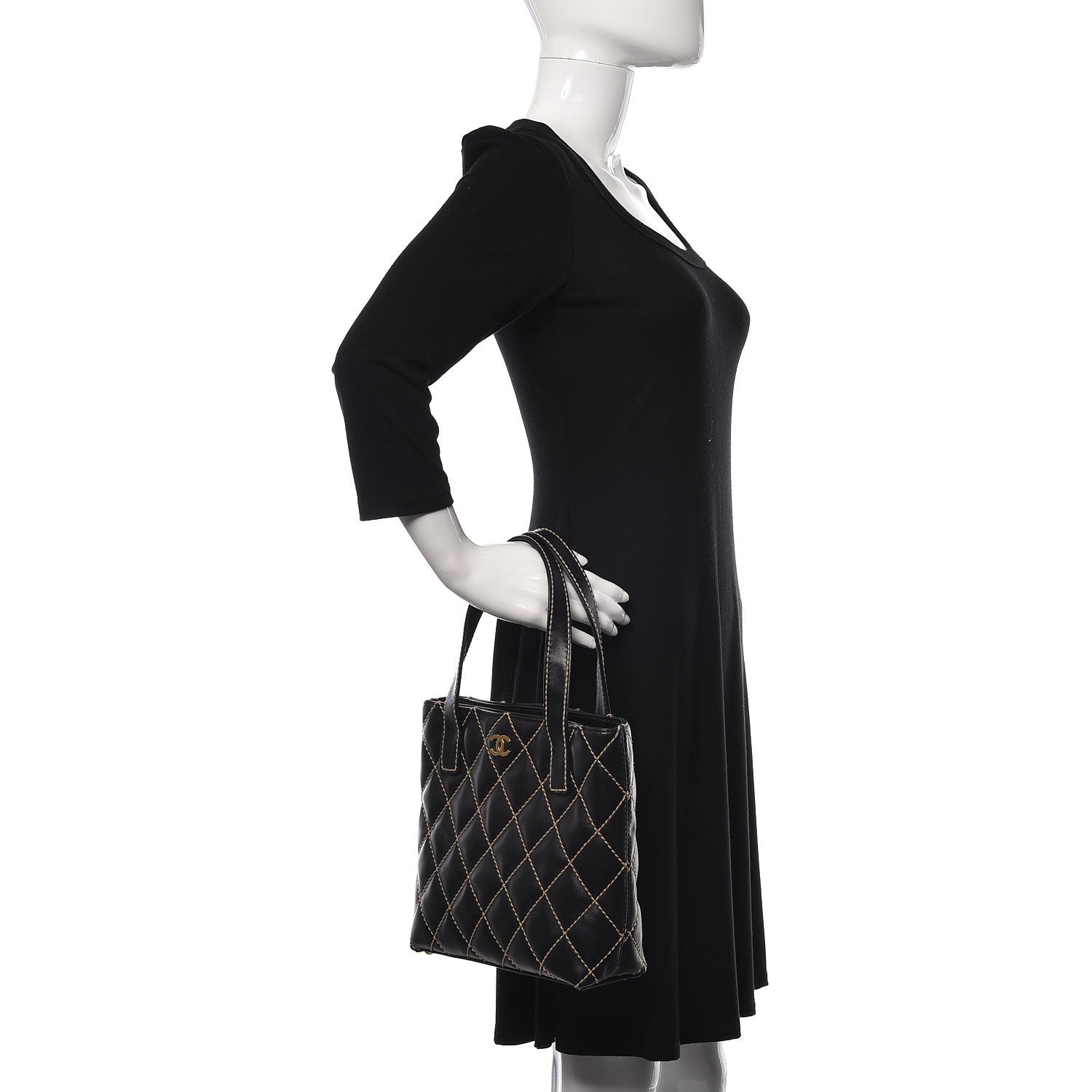 Chanel Calfskin Contrast Stitch Surpique Tote Black 2 of 12