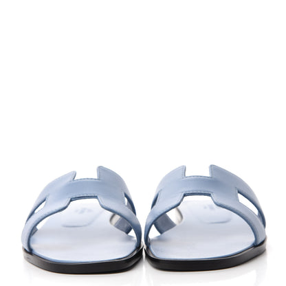 Hermes Box Calfskin Oran Sandals 37 Light Bleu 2 of 9