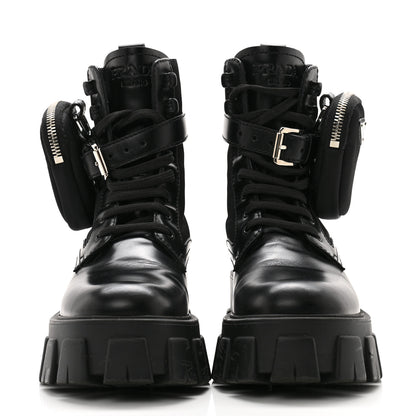 Prada Spazzolato Rois Re-Nylon Metal Triangle Logo Monolith Pouch Pocket 55mm Boots 35.5 Black 2 of 11