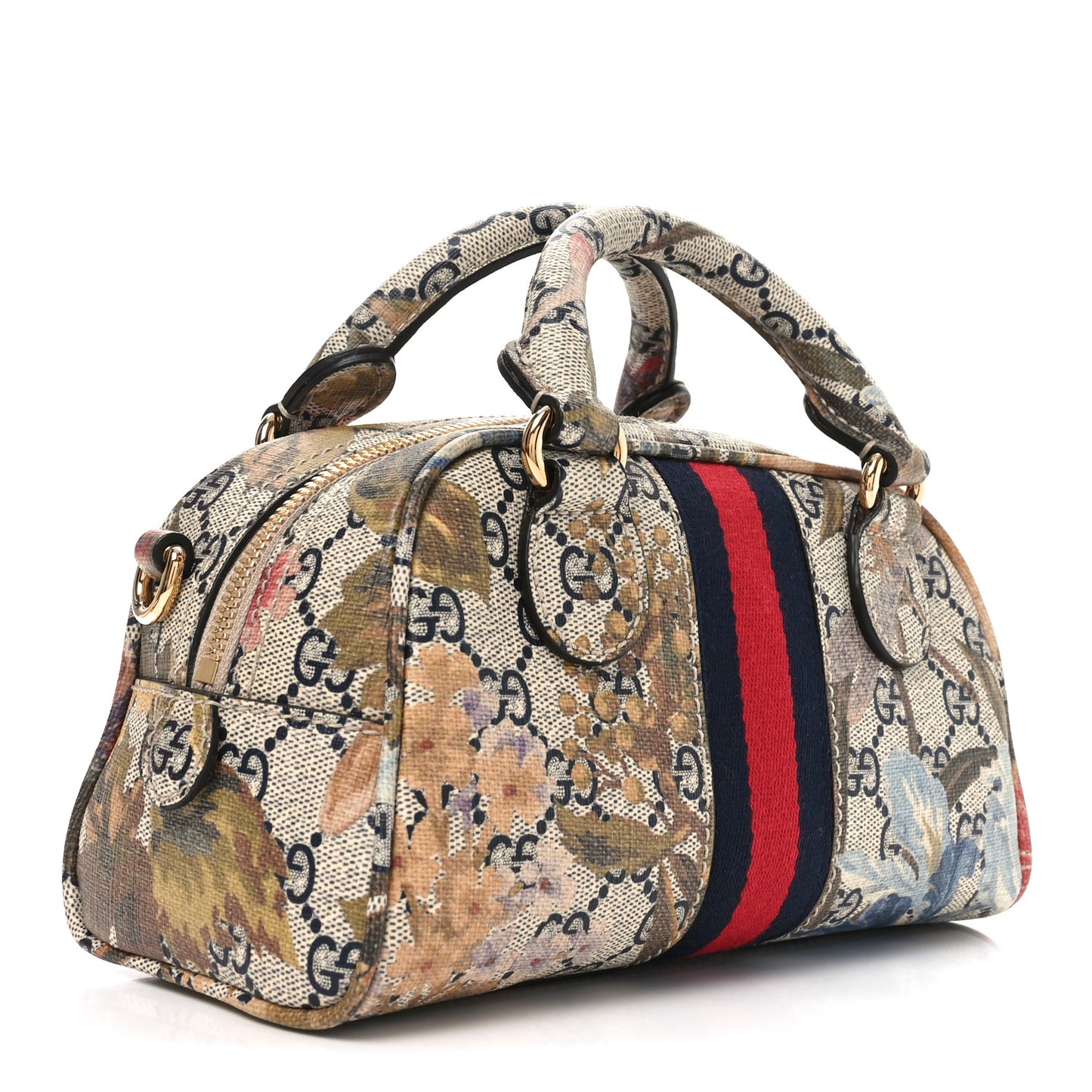 GG Supreme Monogram Water Flora Web Mini Ophidia Top Handle Bowler Bag Beige White Multicolor